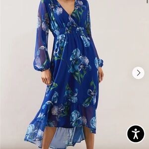 Boohoo Blue Floral Long Sleeve Dress